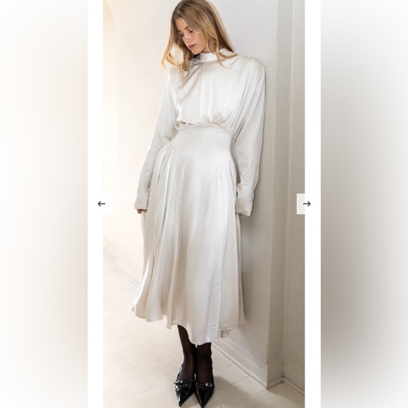 NWT The BEKK Nina High Neck Tea Length Dress Women’s Small ivory - Picture 2 of 11